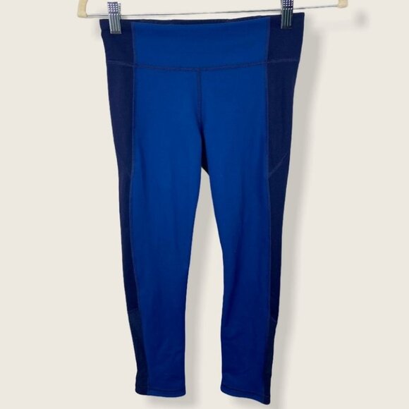 Under Armour Colorblock Blue Crop Leggings Size XS Activewear Pants Yoga Stretch - Picture 2 of 9